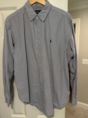 Ralph Lauren Men’s Blue and White Mini-Gingham Button-Down Shirt